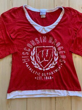 Vintage Wisconsin Badgers NCAA College Sports Football Women's Top Blouse L